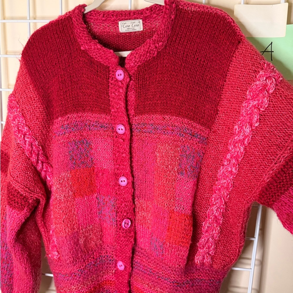 Raspberry and Pink toned fabulous Knit Button Cardigan